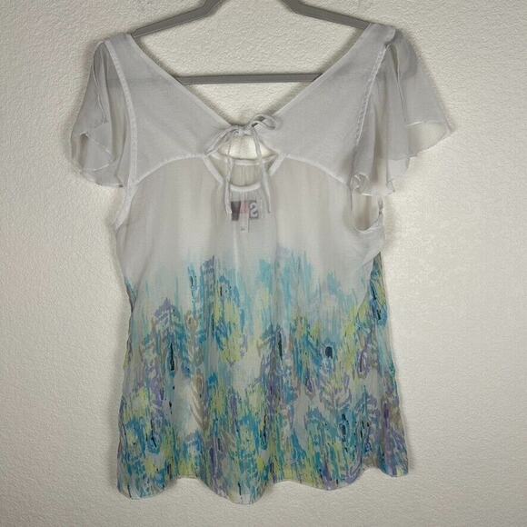 So Womens XL sheer cap sleeve tie top Romantic Bohemian Coquette Fairy - Picture 4 of 8
